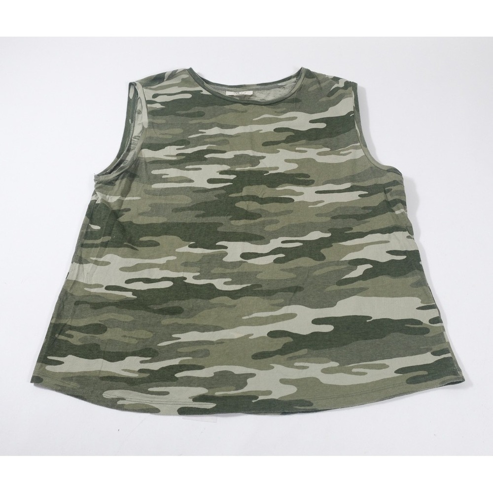 Style & Co Tank Top Womens L Green Camo Sleeveless Crew Neck 100% Cotton Casual